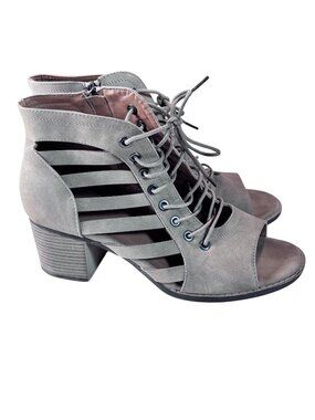 93 Vintage Braxton Taupe Faux Suede Open Toe Lace Up Ankle Boots Women Size 9M